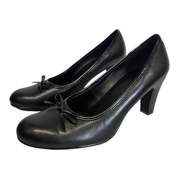 Predictions | Black Shiny Bow Closed Toe Dress Pump Heel Shoe 8.5 - Picture 1 of 10
